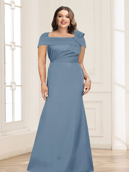 Robes de Mère de la Mariée Grande Taille à Col Carré, Manches Courtes et Trompette/Sirène avec Fronces