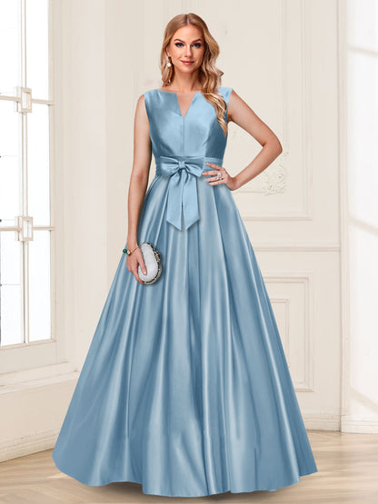 Robe de Mère de la Mariée Coupe A-Line/Princesse, Col en V, Sans Manches avec Nœud