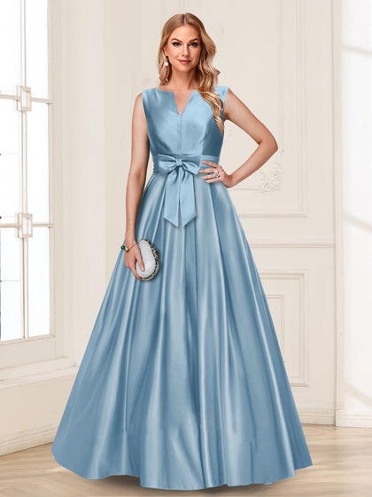 Robe de Mère de la Mariée Coupe A-Line/Princesse, Col en V, Sans Manches avec Nœud