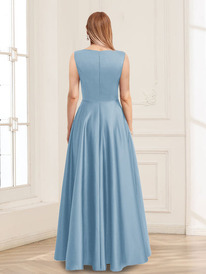 Robe de Mère de la Mariée Coupe A-Line/Princesse, Col en V, Sans Manches avec Nœud