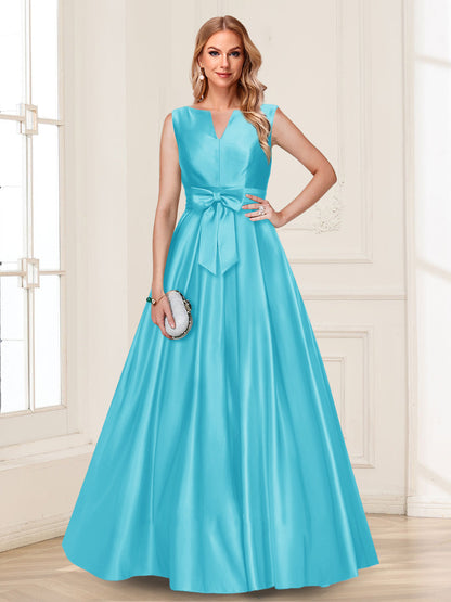 Robe de Mère de la Mariée Coupe A-Line/Princesse, Col en V, Sans Manches avec Nœud
