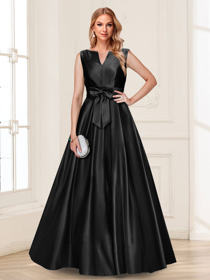 Robe de Mère de la Mariée Coupe A-Line/Princesse, Col en V, Sans Manches avec Nœud