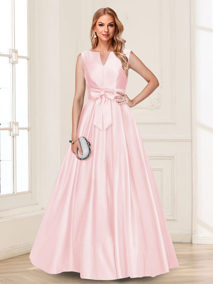 Robe de Mère de la Mariée Coupe A-Line/Princesse, Col en V, Sans Manches avec Nœud