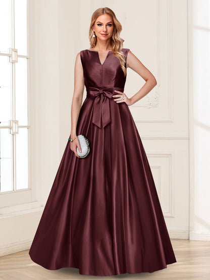 Robe de Mère de la Mariée Coupe A-Line/Princesse, Col en V, Sans Manches avec Nœud