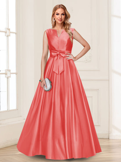 Robe de Mère de la Mariée Coupe A-Line/Princesse, Col en V, Sans Manches avec Nœud