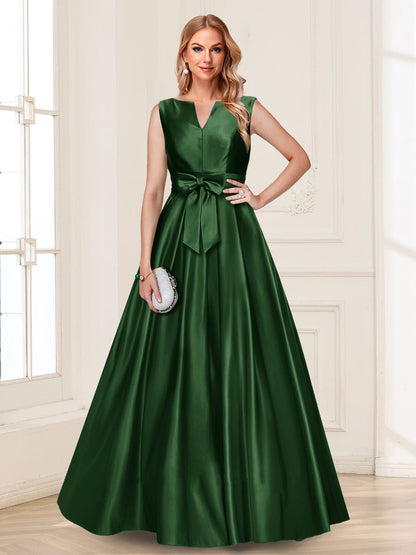 Robe de Mère de la Mariée Coupe A-Line/Princesse, Col en V, Sans Manches avec Nœud