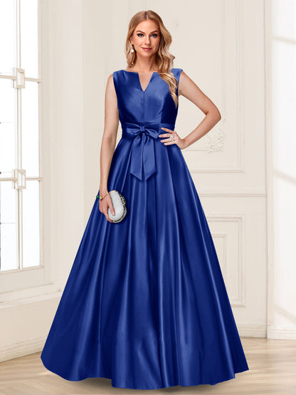 Robe de Mère de la Mariée Coupe A-Line/Princesse, Col en V, Sans Manches avec Nœud