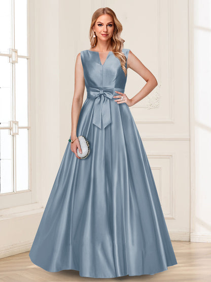 Robe de Mère de la Mariée Coupe A-Line/Princesse, Col en V, Sans Manches avec Nœud