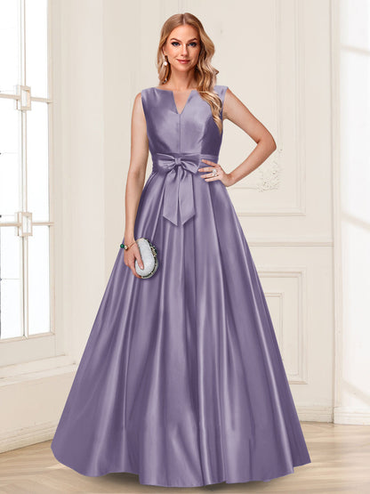 Robe de Mère de la Mariée Coupe A-Line/Princesse, Col en V, Sans Manches avec Nœud