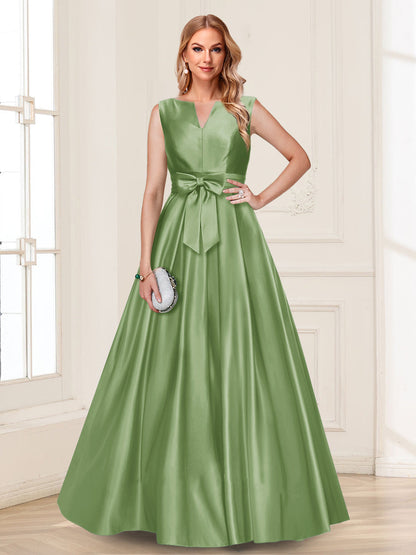 Robe de Mère de la Mariée Coupe A-Line/Princesse, Col en V, Sans Manches avec Nœud