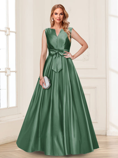 Robe de Mère de la Mariée Coupe A-Line/Princesse, Col en V, Sans Manches avec Nœud