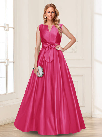 Robe de Mère de la Mariée Coupe A-Line/Princesse, Col en V, Sans Manches avec Nœud