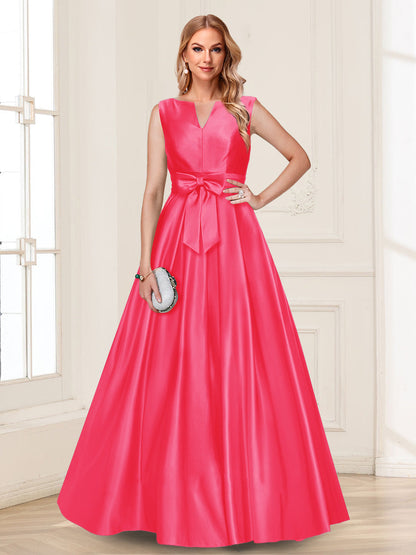 Robe de Mère de la Mariée Coupe A-Line/Princesse, Col en V, Sans Manches avec Nœud