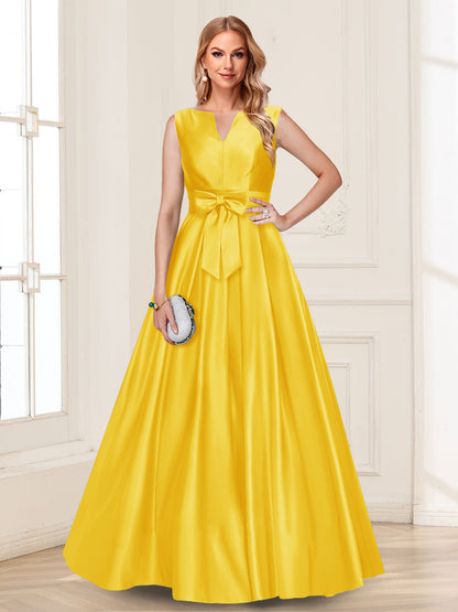 Robe de Mère de la Mariée Coupe A-Line/Princesse, Col en V, Sans Manches avec Nœud