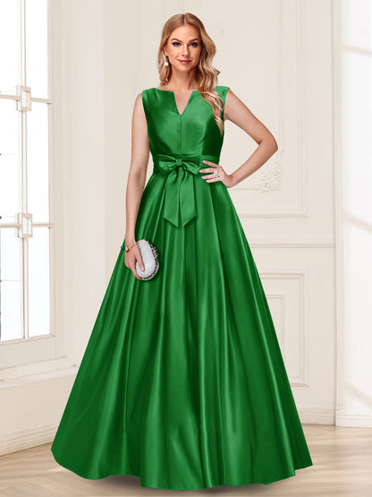 Robe de Mère de la Mariée Coupe A-Line/Princesse, Col en V, Sans Manches avec Nœud