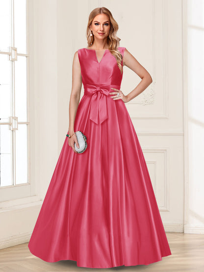 Robe de Mère de la Mariée Coupe A-Line/Princesse, Col en V, Sans Manches avec Nœud