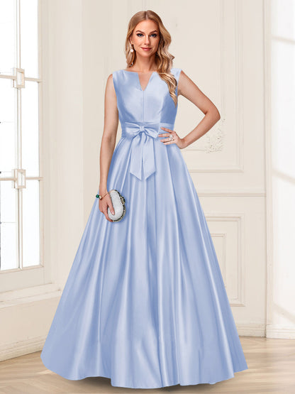 Robe de Mère de la Mariée Coupe A-Line/Princesse, Col en V, Sans Manches avec Nœud