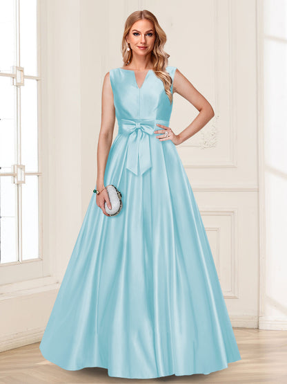 Robe de Mère de la Mariée Coupe A-Line/Princesse, Col en V, Sans Manches avec Nœud