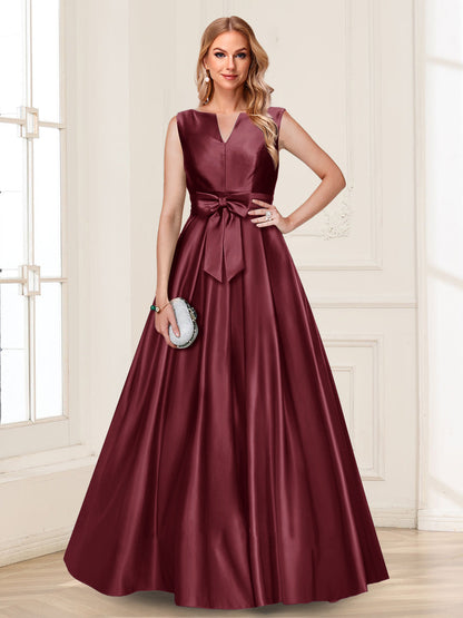Robe de Mère de la Mariée Coupe A-Line/Princesse, Col en V, Sans Manches avec Nœud