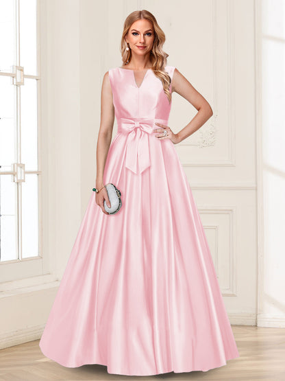 Robe de Mère de la Mariée Coupe A-Line/Princesse, Col en V, Sans Manches avec Nœud