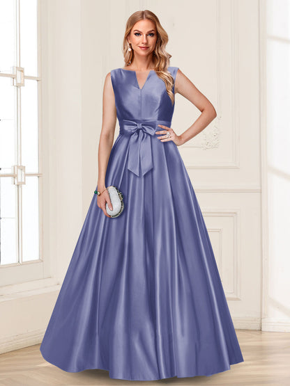 Robe de Mère de la Mariée Coupe A-Line/Princesse, Col en V, Sans Manches avec Nœud