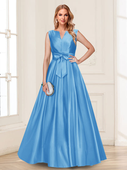 Robe de Mère de la Mariée Coupe A-Line/Princesse, Col en V, Sans Manches avec Nœud