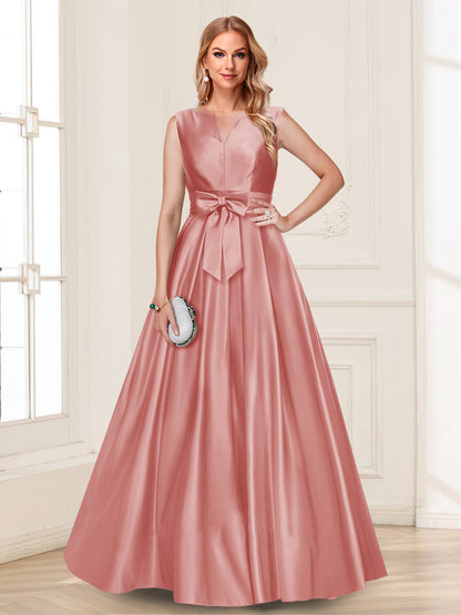 Robe de Mère de la Mariée Coupe A-Line/Princesse, Col en V, Sans Manches avec Nœud