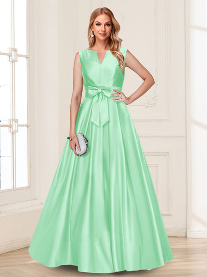Robe de Mère de la Mariée Coupe A-Line/Princesse, Col en V, Sans Manches avec Nœud