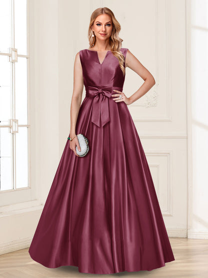 Robe de Mère de la Mariée Coupe A-Line/Princesse, Col en V, Sans Manches avec Nœud