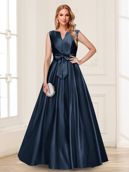 Robe de Mère de la Mariée Coupe A-Line/Princesse, Col en V, Sans Manches avec Nœud