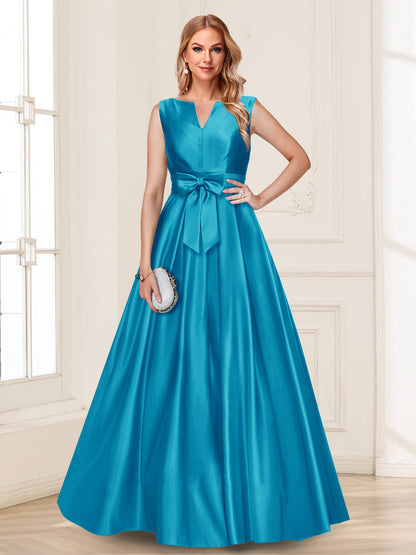 Robe de Mère de la Mariée Coupe A-Line/Princesse, Col en V, Sans Manches avec Nœud