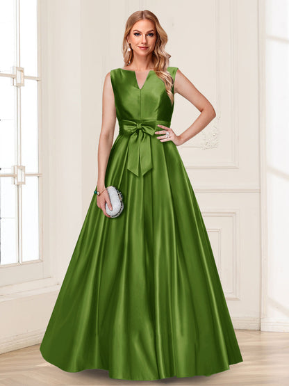 Robe de Mère de la Mariée Coupe A-Line/Princesse, Col en V, Sans Manches avec Nœud