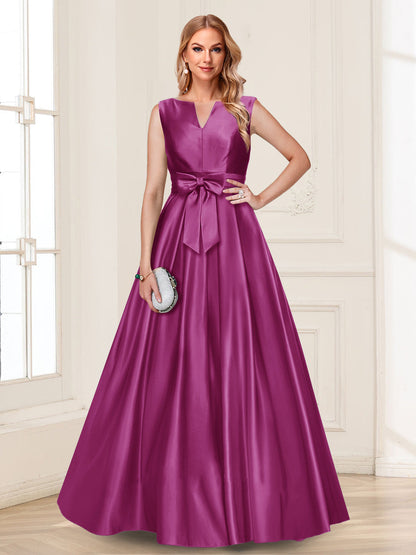 Robe de Mère de la Mariée Coupe A-Line/Princesse, Col en V, Sans Manches avec Nœud