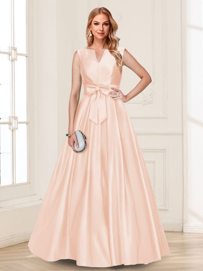 Robe de Mère de la Mariée Coupe A-Line/Princesse, Col en V, Sans Manches avec Nœud