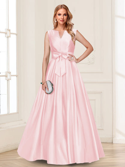 Robe de Mère de la Mariée Coupe A-Line/Princesse, Col en V, Sans Manches avec Nœud