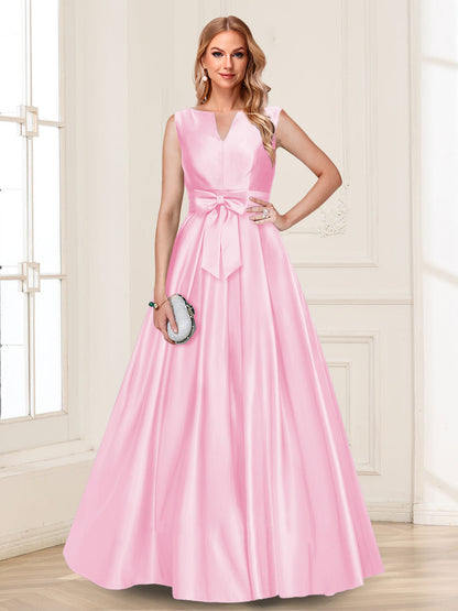 Robe de Mère de la Mariée Coupe A-Line/Princesse, Col en V, Sans Manches avec Nœud