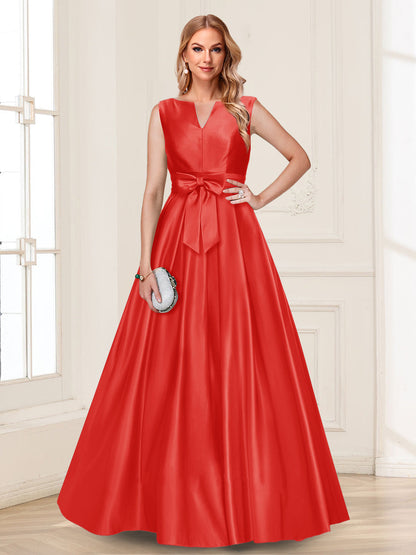 Robe de Mère de la Mariée Coupe A-Line/Princesse, Col en V, Sans Manches avec Nœud
