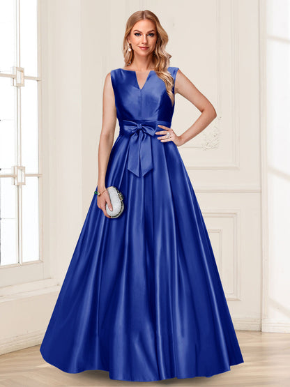 Robe de Mère de la Mariée Coupe A-Line/Princesse, Col en V, Sans Manches avec Nœud