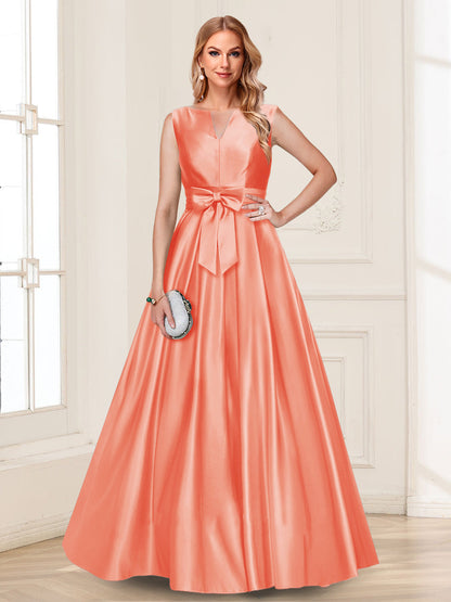 Robe de Mère de la Mariée Coupe A-Line/Princesse, Col en V, Sans Manches avec Nœud