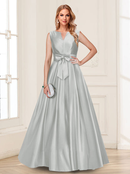 Robe de Mère de la Mariée Coupe A-Line/Princesse, Col en V, Sans Manches avec Nœud
