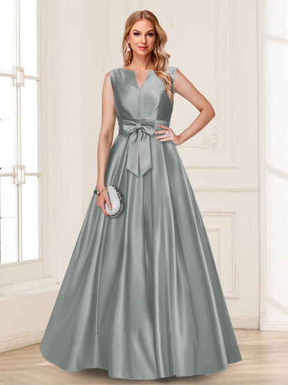 Robe de Mère de la Mariée Coupe A-Line/Princesse, Col en V, Sans Manches avec Nœud