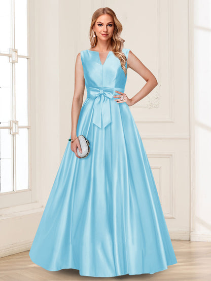 Robe de Mère de la Mariée Coupe A-Line/Princesse, Col en V, Sans Manches avec Nœud