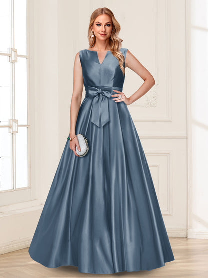 Robe de Mère de la Mariée Coupe A-Line/Princesse, Col en V, Sans Manches avec Nœud