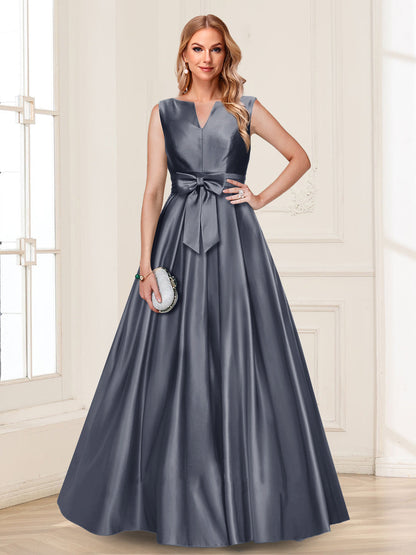 Robe de Mère de la Mariée Coupe A-Line/Princesse, Col en V, Sans Manches avec Nœud