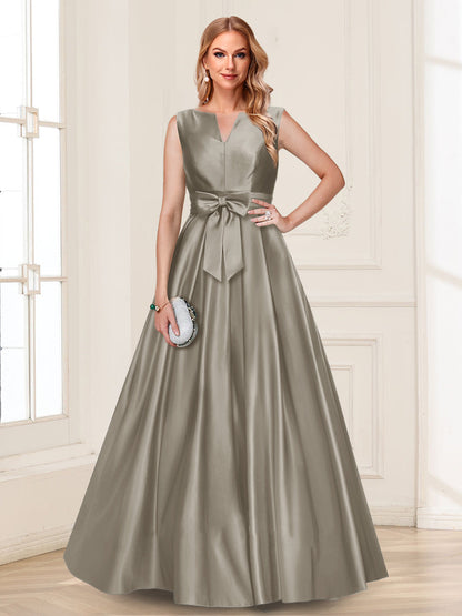 Robe de Mère de la Mariée Coupe A-Line/Princesse, Col en V, Sans Manches avec Nœud