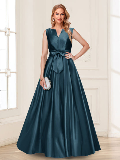 Robe de Mère de la Mariée Coupe A-Line/Princesse, Col en V, Sans Manches avec Nœud