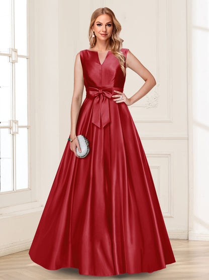 Robe de Mère de la Mariée Coupe A-Line/Princesse, Col en V, Sans Manches avec Nœud