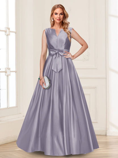 Robe de Mère de la Mariée Coupe A-Line/Princesse, Col en V, Sans Manches avec Nœud
