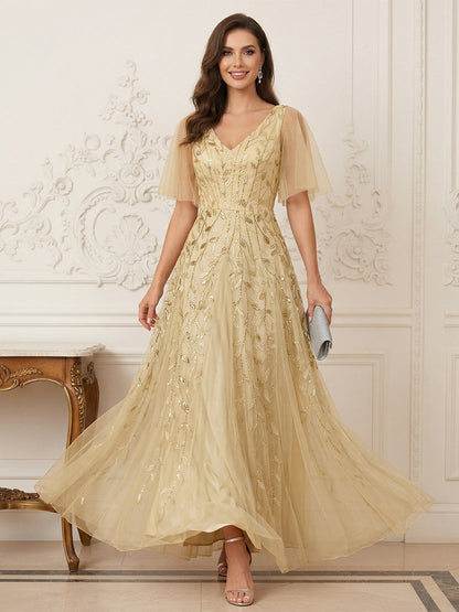 Ligne A/Princesse Col en V La Longueur du Sol Robes Mère de la Mariée avec Appliques