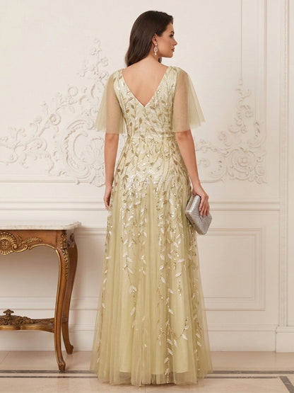 Ligne A/Princesse Col en V La Longueur du Sol Robes Mère de la Mariée avec Appliques